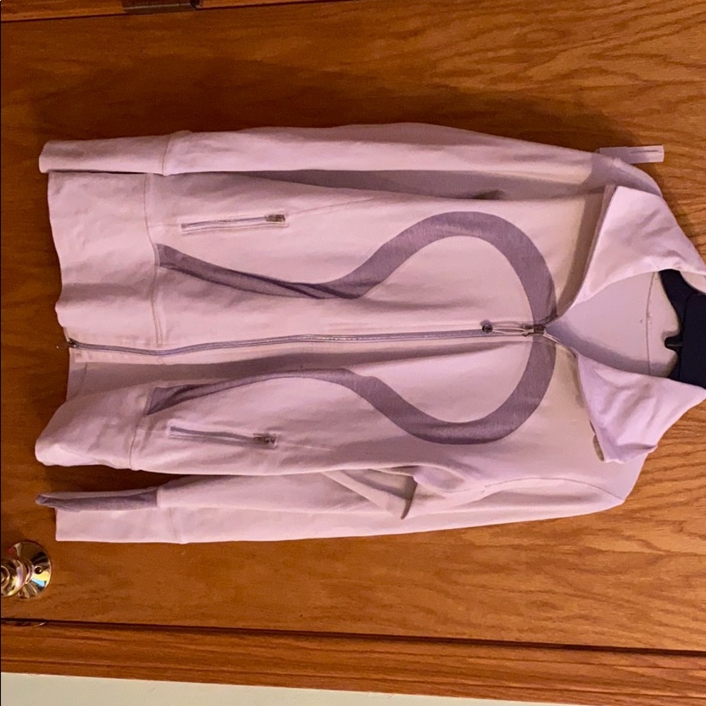 White and grey lulu lemon zip up jacket no hood
